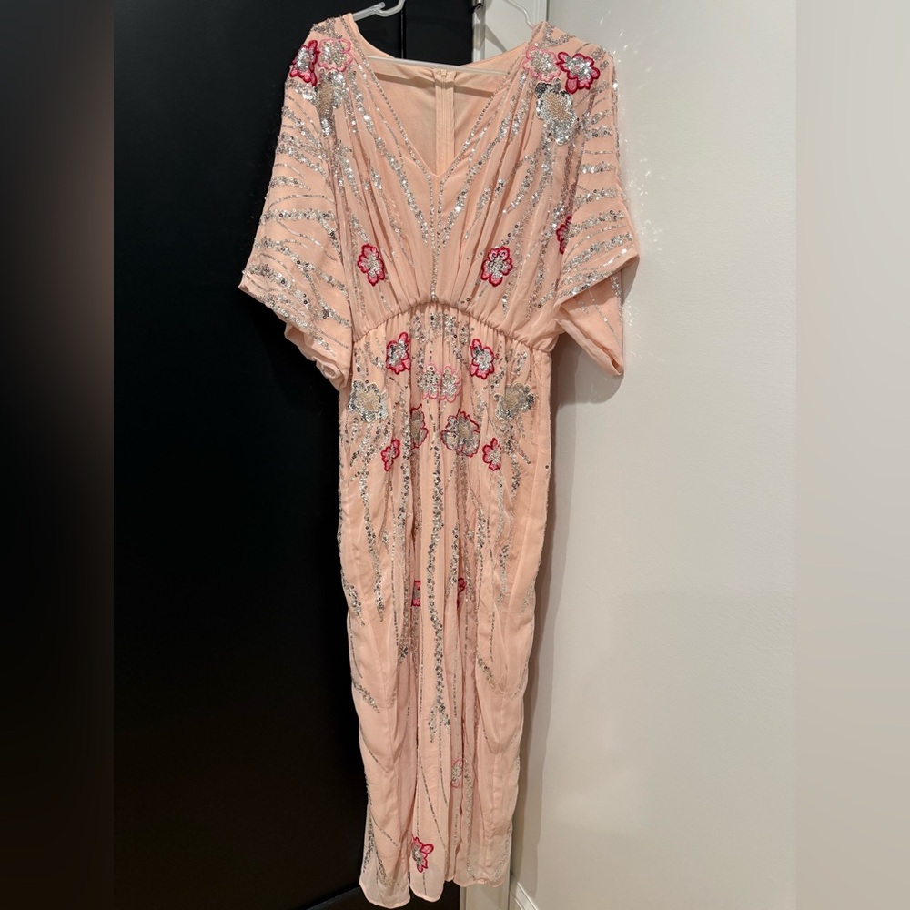 Embellished Pink Gown with Floral Accents